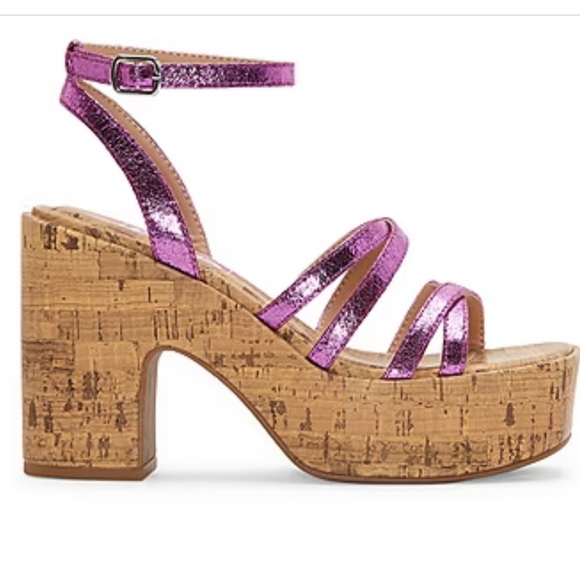 pop Shoes - Pop Womens Admission Heeled Sandals 9M Pink Adjustable Ankle Strap New Cork